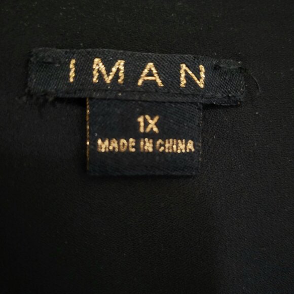 IMAN 1X Black Long Sleeve Top Bouse Shirt Blouson V Neck Bell Sleeves - Picture 6 of 8